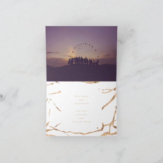 White Modern Gold Foil Marble University Grad Dankeskarte