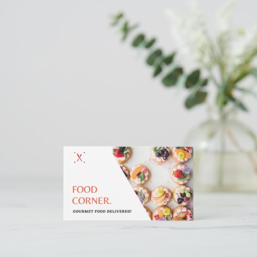 White Modern Gourmet Food Foto Catering Business Visitenkarte (Stehend Vorderseite)