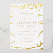 White Modern Graduation Party Gold Marmor Folieneinladung (Vorderseite)