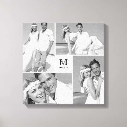 White Modern Grid Monogram Wedding 4 Foto Collage Leinwanddruck (Vorderseite)