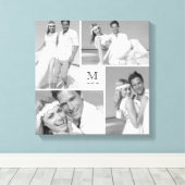White Modern Grid Monogram Wedding 4 Foto Collage Leinwanddruck (Insitu (Holzboden))