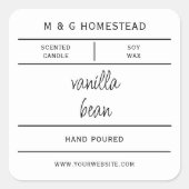 White Modern Handmade Candle Product Label Quadratischer Aufkleber (Vorderseite)