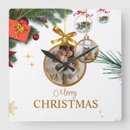 White Modern Merry Christmas 10,75" Acryl Quadratische Wanduhr