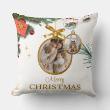 White Modern Merry Christmas Throw Kissen 20"