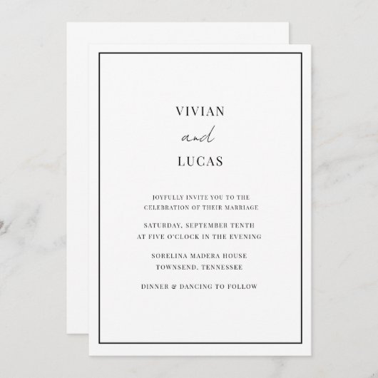 White Modern Minimal Wedding Einladung (Vorne/Hinten)