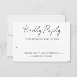 White Modern Minimalistisch Calligraphy Wedding RSVP Karte