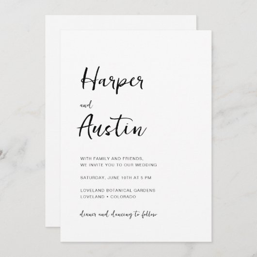 White Modern Minimalistisch Script Wedding Einladung (Vorne/Hinten)