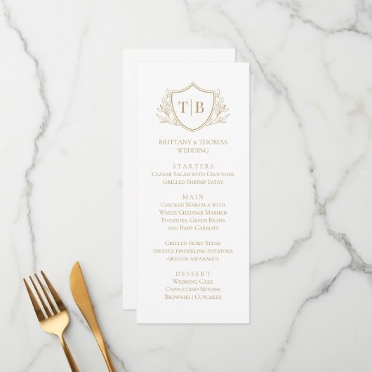 White Modern Monogram Elegant Menu Menükarte (Vorderseite/Rückseite Beispiel)