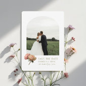 White | Modern Olive Green Rose Save the Date Einladung