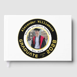 White Modern Photo Graduation Gold Foil Guest Book Gästebuch