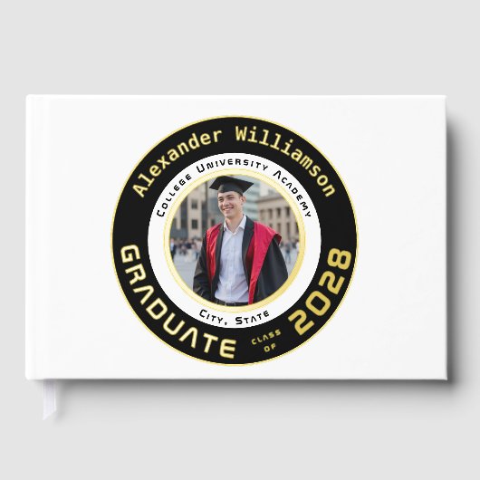 White Modern Photo Graduation Gold Foil Guest Book Gästebuch (Vorderseite)