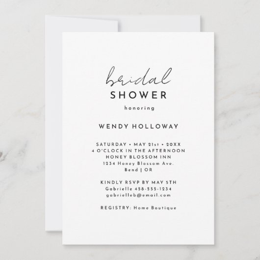 White Modern Script Brautparty Einladung (Vorderseite)