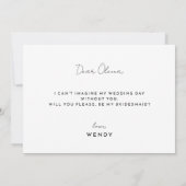White Modern Script Bridesmaid Vorschlag Card Einladung (Rückseite)
