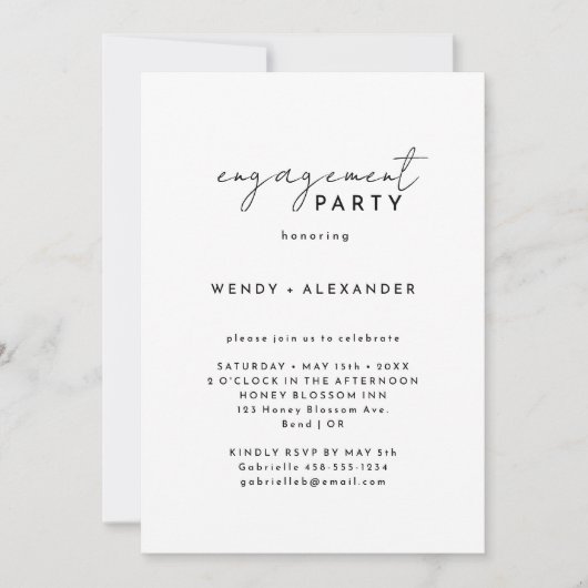 White Modern Script Engagement Party Einladung (Vorderseite)
