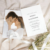 White Modern Script Foto Wedding Einladung