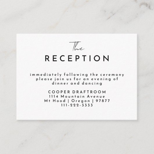 White Modern Script Hochzeitsempfang Begleitkarte (Vorderseite)