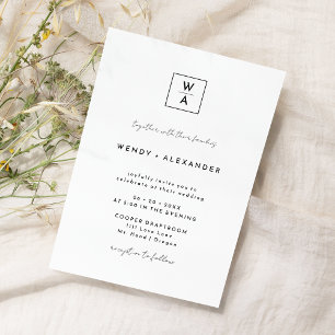 White Modern Script Monogram Wappen Wedding Einladung