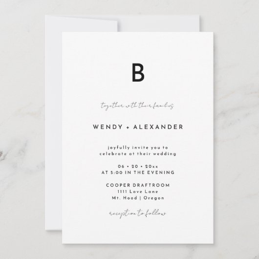 White Modern Script Monogram Wedding Foto Einladung (Vorderseite)