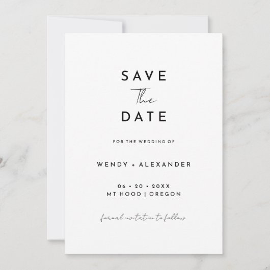 White Modern Script Save The Date (Vorderseite)