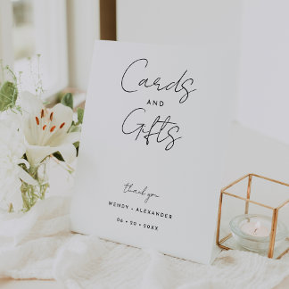 White Modern Script Wedding Cards and Gifts Sign Sockelschild