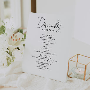 White Modern Script Wedding Drinks Menü Sockelschild