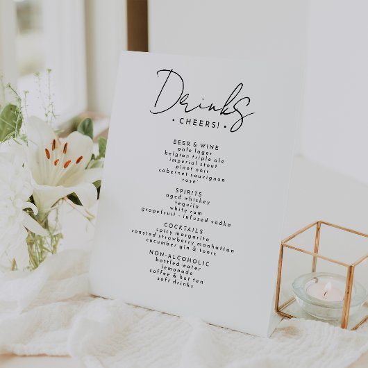 White Modern Script Wedding Drinks Menü Sockelschild