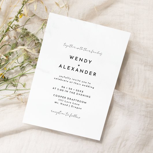 White Modern Script Wedding Einladung