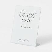 White Modern Script Wedding Guest Book Sign Sockelschild (Vorderseite)