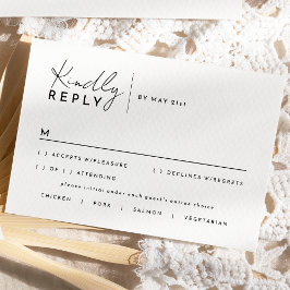 White Modern Script Wedding Response Card RSVP Karte