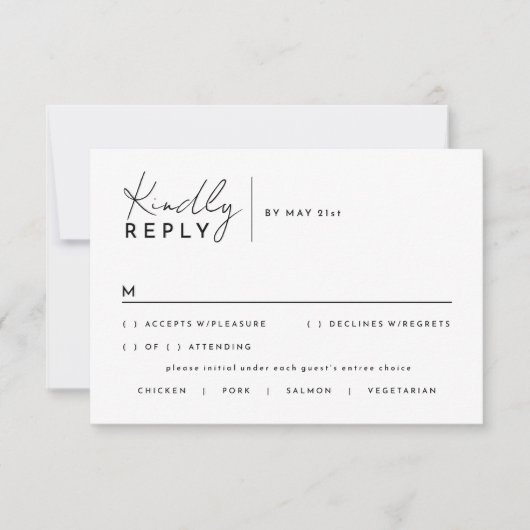 White Modern Script Wedding Response Card RSVP Karte (Vorderseite)