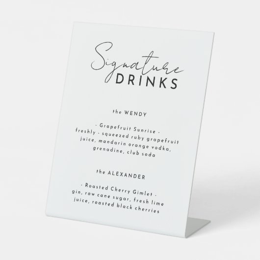 White Modern Script Wedding Signature Drinks Sockelschild (Vorderseite)