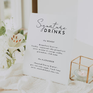 White Modern Script Wedding Signature Drinks Sockelschild