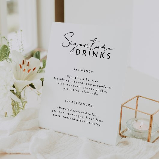 White Modern Script Wedding Signature Drinks Sockelschild