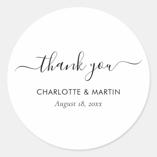 White Modern Script Wedding Thank You Runder Aufkleber (Vorderseite)