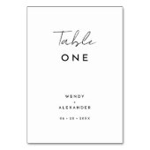 White Modern Script Wedding Tischnummer Card (Vorderseite)