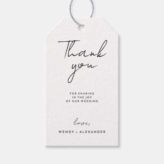 White Modern Script Wedding Vielen Dank Geschenkanhänger (Vorderseite)