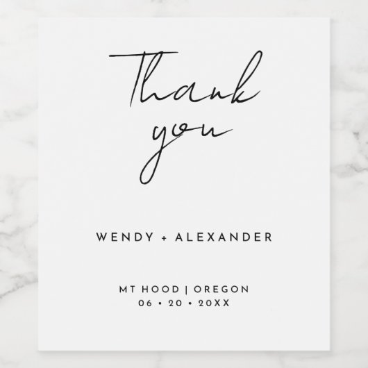 White Modern Script Wedding Vielen Dank Weinetikett (Einzelnes Label)