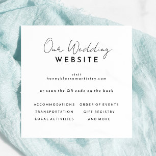 White Modern Script Wedding Website QR Code Begleitkarte