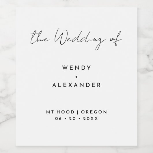 White Modern Script Wedding Weinetikett (Einzelnes Label)