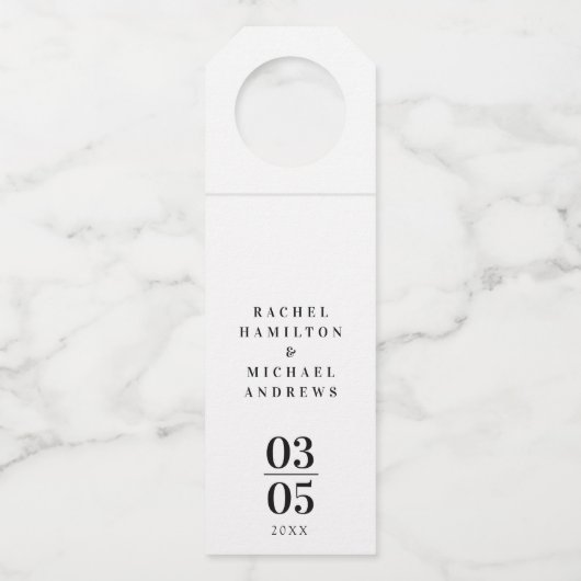 White Modern Simpel Wedding Flaschenanhänger (Vorderseite)