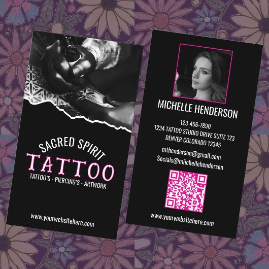 White Modern Text 2 Photo QR Code Tattooist Visitenkarte