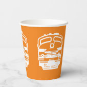 White Modern Train Motor auf Orange Background Pappbecher (Rückseite)