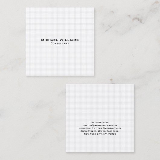 White Modern Trendy Karos Minimalistisch Beruflich Quadratische Visitenkarte (Vorne/Hinten)
