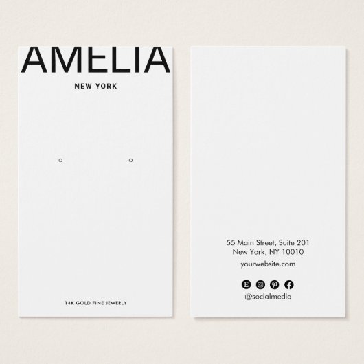 White Modern Typografy Earring Display Card (Vorne & Hinten)