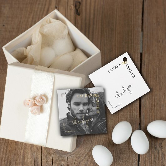 White Modern Ultra Chic Minimal Foto Hochzeit Geschenkanhänger