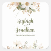 White Modern Watercolor Floral Wedding Quadratischer Aufkleber (Vorderseite)