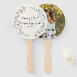 White Modern Wedding with Eucalyptus leaves Fächer