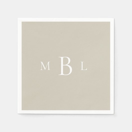 White Monogram Beige Wedding Cocktail Serviette (Vorderseite)