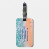 White Monogram & Blue Name, Beach Waves, Info Vs 3 Gepäckanhänger (Rückseite vertikal)