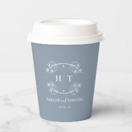 White Monogram Dusty Blue Wedding Paper Cups Pappbecher